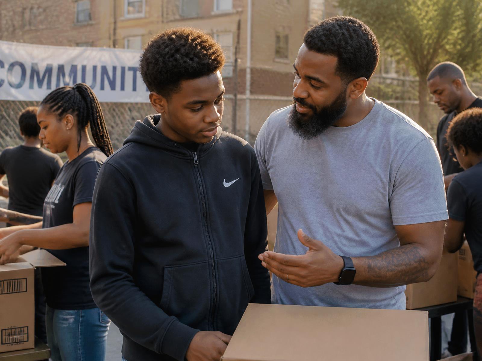 Black community volunteers working together on a neighborhood service project
