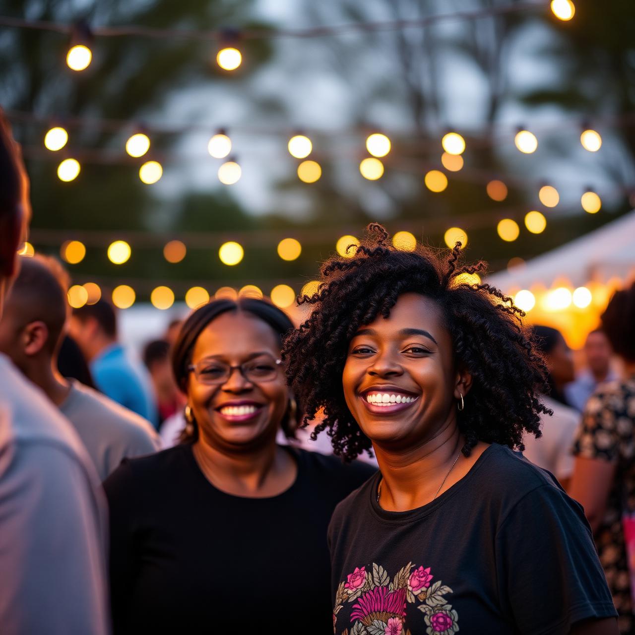 Black families and neighbors gathering at an outdoor community celebration